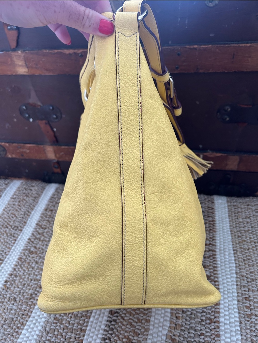 Dooney & Bourke Yellow Leather Drawstring Shoulder Bag - Picture 5 of 13